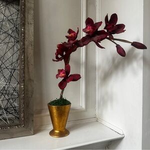 Faux Cymbidium Orchid in Gold Pot